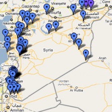 Orte, an denen laut LCC am 18.02.2011 Demonstrationen gegen die Regierung stattgefunden haben sollen. Bild: LCC Syria
