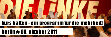 Banner der Konferenz "Kurs halten - ein Programm für die Mehrheit"; Copyright: www.linke-programmkonferenz.de