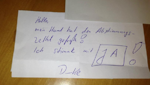 (ungültiger) Stimmzettel aus der Urabstimmung über das Parteiprogramm der LINKEN; Dezember 2011; Quelle: www.die-linke.de